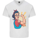 Strong Successful Woman Mens V-Neck Cotton T-Shirt White