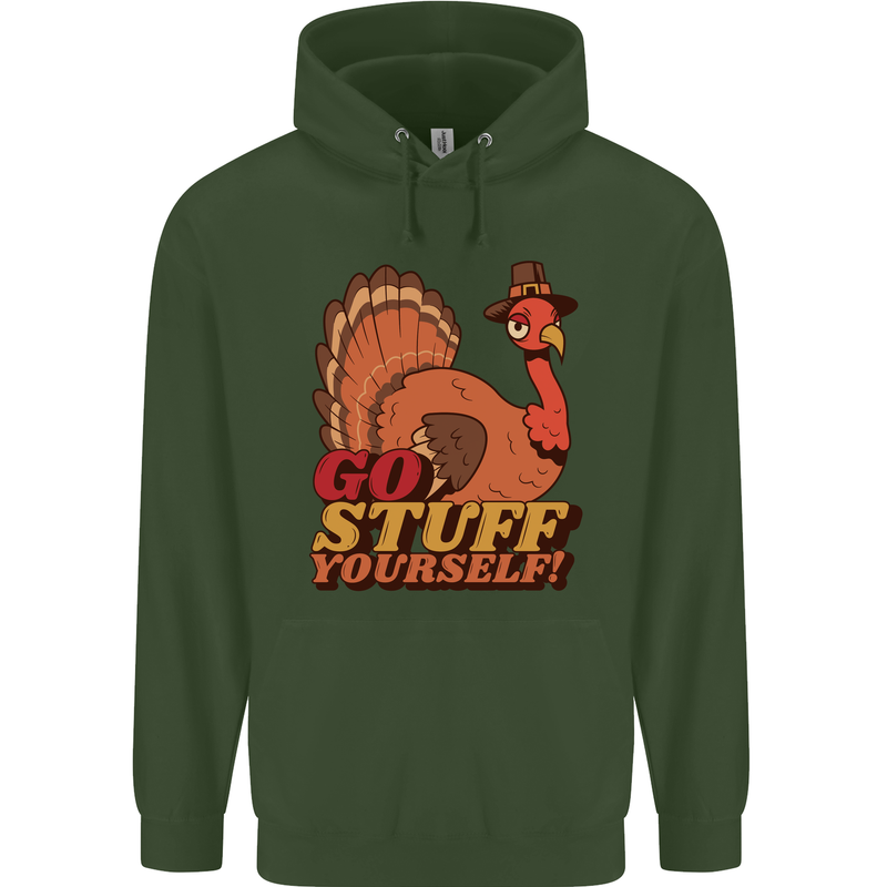 Stuff Yourself Funny Vegetarian Vegan Turkey Childrens Kids Hoodie Forest Green