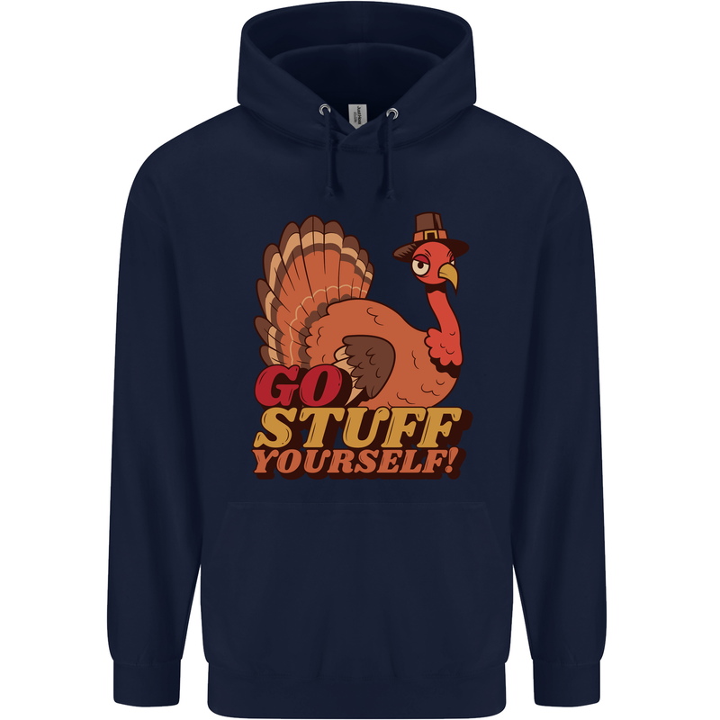 Stuff Yourself Funny Vegetarian Vegan Turkey Childrens Kids Hoodie Navy Blue