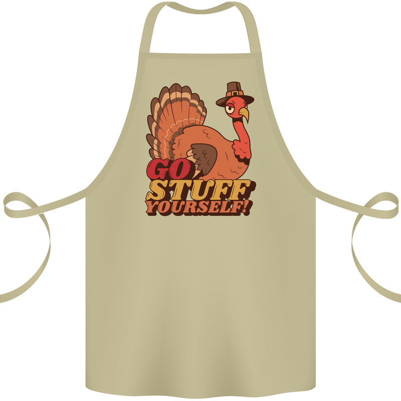 Stuff Yourself Funny Vegetarian Vegan Turkey Cotton Apron 100% Organic Khaki