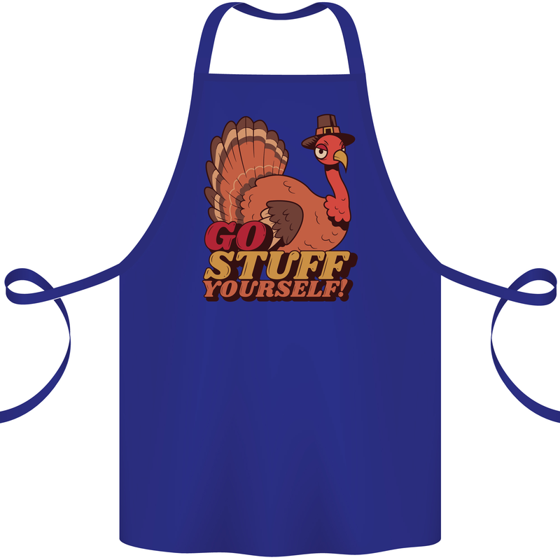 Stuff Yourself Funny Vegetarian Vegan Turkey Cotton Apron 100% Organic Royal Blue