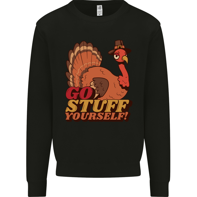Stuff Yourself Funny Vegetarian Vegan Turkey Kids Sweatshirt Jumper Black