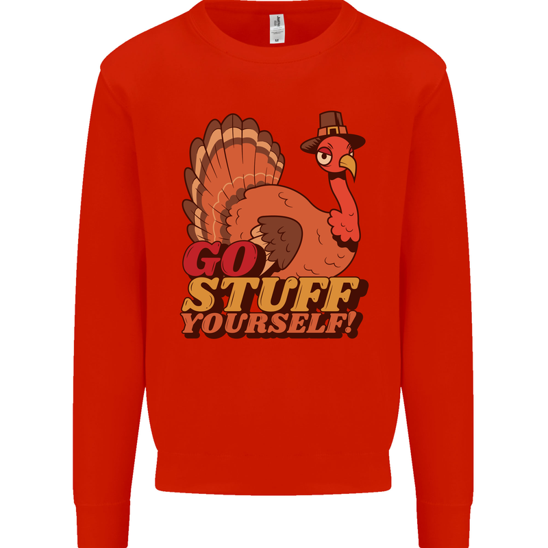 Stuff Yourself Funny Vegetarian Vegan Turkey Kids Sweatshirt Jumper Bright Red
