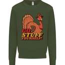 Stuff Yourself Funny Vegetarian Vegan Turkey Kids Sweatshirt Jumper Forest Green