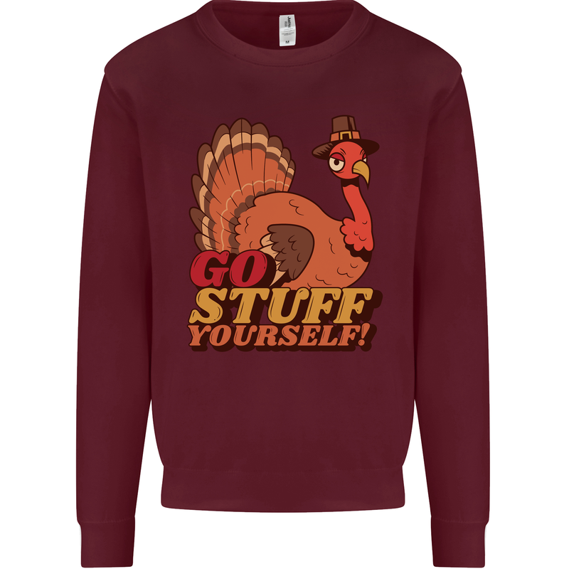 Stuff Yourself Funny Vegetarian Vegan Turkey Kids Sweatshirt Jumper Maroon