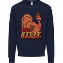 Stuff Yourself Funny Vegetarian Vegan Turkey Kids Sweatshirt Jumper Navy Blue
