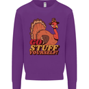 Stuff Yourself Funny Vegetarian Vegan Turkey Kids Sweatshirt Jumper Purple