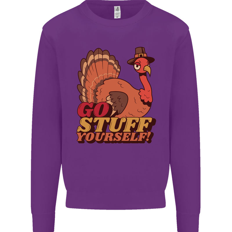 Stuff Yourself Funny Vegetarian Vegan Turkey Kids Sweatshirt Jumper Purple