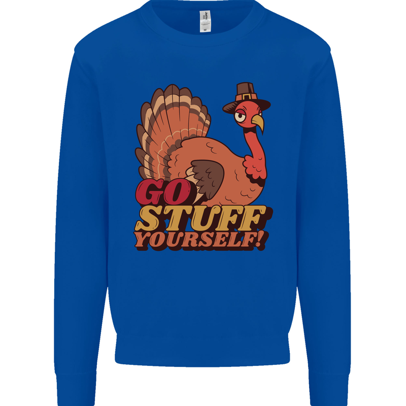 Stuff Yourself Funny Vegetarian Vegan Turkey Kids Sweatshirt Jumper Royal Blue