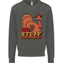 Stuff Yourself Funny Vegetarian Vegan Turkey Kids Sweatshirt Jumper Storm Grey