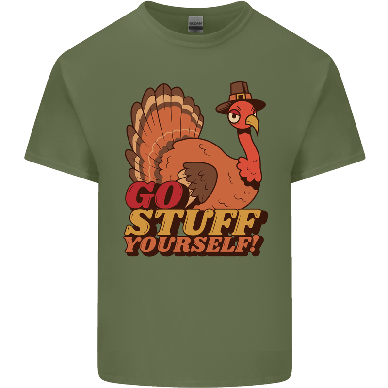 Stuff Yourself Funny Vegetarian Vegan Turkey Mens Cotton T-Shirt Tee Top Military Green