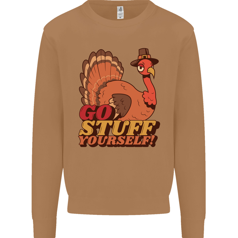 Stuff Yourself Funny Vegetarian Vegan Turkey Mens Sweatshirt Jumper Caramel Latte