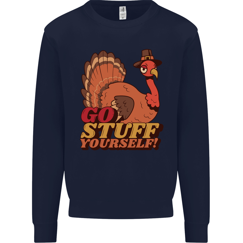 Stuff Yourself Funny Vegetarian Vegan Turkey Mens Sweatshirt Jumper Navy Blue