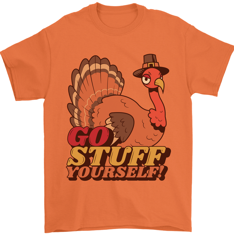 Stuff Yourself Funny Vegetarian Vegan Turkey Mens T-Shirt 100% Cotton Orange