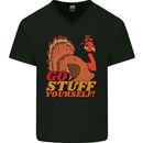 Stuff Yourself Funny Vegetarian Vegan Turkey Mens V-Neck Cotton T-Shirt Black
