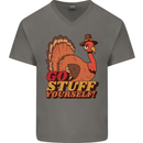 Stuff Yourself Funny Vegetarian Vegan Turkey Mens V-Neck Cotton T-Shirt Charcoal