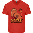 Stuff Yourself Funny Vegetarian Vegan Turkey Mens V-Neck Cotton T-Shirt Red