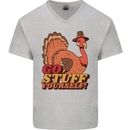 Stuff Yourself Funny Vegetarian Vegan Turkey Mens V-Neck Cotton T-Shirt Sports Grey