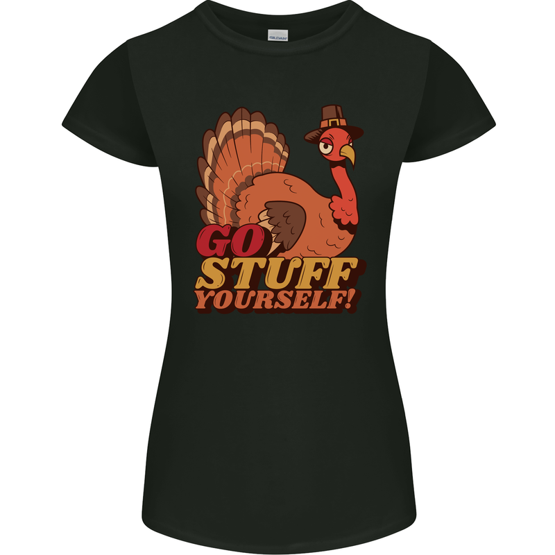 Stuff Yourself Funny Vegetarian Vegan Turkey Womens Petite Cut T-Shirt Black