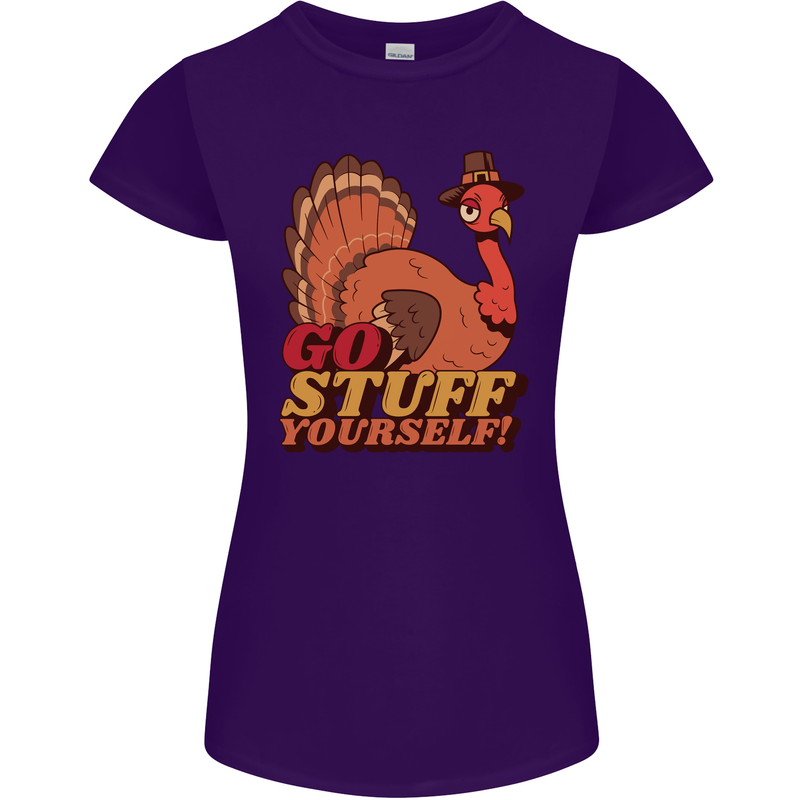 Stuff Yourself Funny Vegetarian Vegan Turkey Womens Petite Cut T-Shirt Purple