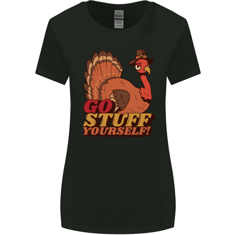 Stuff Yourself Funny Vegetarian Vegan Turkey Womens Wider Cut T-Shirt Black