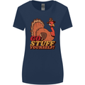 Stuff Yourself Funny Vegetarian Vegan Turkey Womens Wider Cut T-Shirt Navy Blue