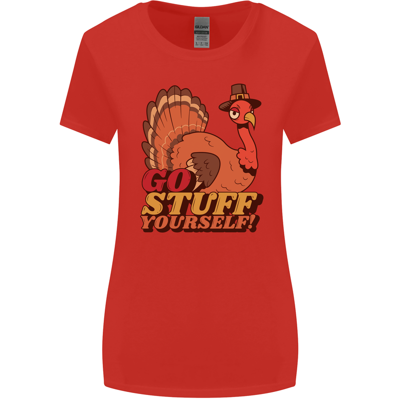 Stuff Yourself Funny Vegetarian Vegan Turkey Womens Wider Cut T-Shirt Red