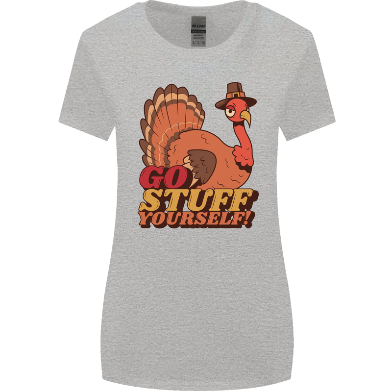 Stuff Yourself Funny Vegetarian Vegan Turkey Womens Wider Cut T-Shirt Sports Grey