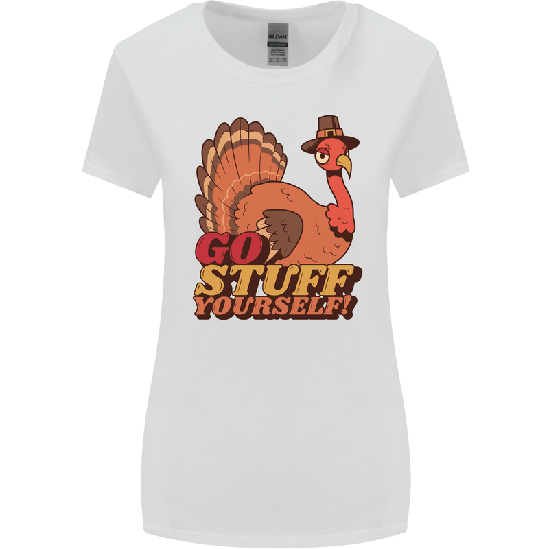 Stuff Yourself Funny Vegetarian Vegan Turkey Womens Wider Cut T-Shirt White