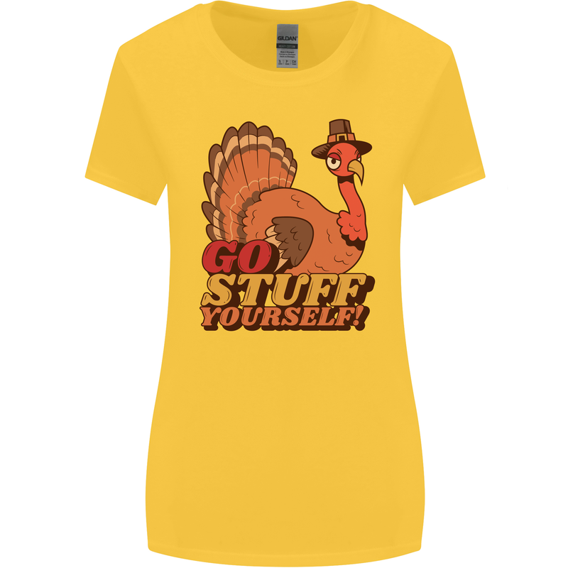 Stuff Yourself Funny Vegetarian Vegan Turkey Womens Wider Cut T-Shirt Yellow