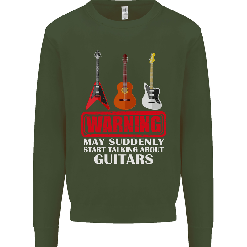 Suddenly Start Talking About Guitars Funny Kids Sweatshirt Jumper Forest Green
