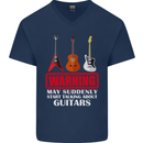 Suddenly Start Talking About Guitars Funny Mens V-Neck Cotton T-Shirt Navy Blue