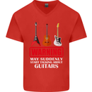 Suddenly Start Talking About Guitars Funny Mens V-Neck Cotton T-Shirt Red
