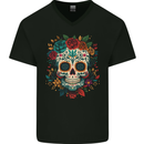 Sugar Skull DOTD Day of the Dead Mens V-Neck Cotton T-Shirt Black