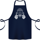 Sugar Skull Finger Flip Rude Offensive Cotton Apron 100% Organic Navy Blue