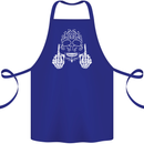 Sugar Skull Finger Flip Rude Offensive Cotton Apron 100% Organic Royal Blue