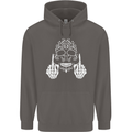 Sugar Skull Finger Flip Rude Offensive Mens 80% Cotton Hoodie Charcoal