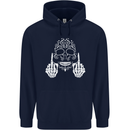 Sugar Skull Finger Flip Rude Offensive Mens 80% Cotton Hoodie Navy Blue