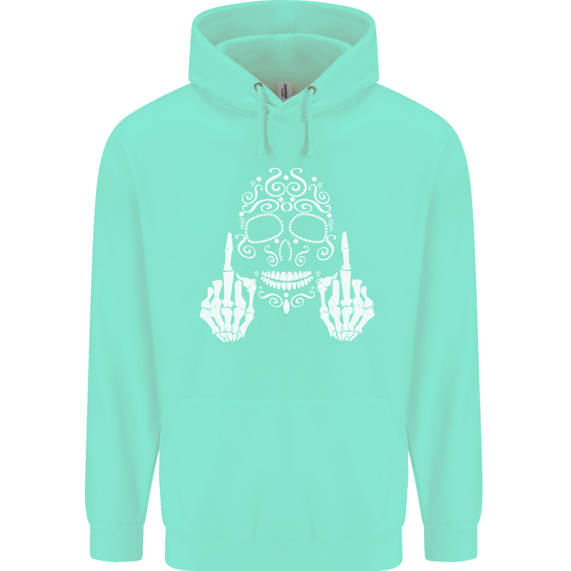 Sugar Skull Finger Flip Rude Offensive Mens 80% Cotton Hoodie Peppermint