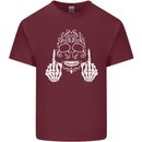 Sugar Skull Finger Flip Rude Offensive Mens Cotton T-Shirt Tee Top Maroon