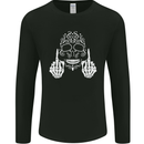 Sugar Skull Finger Flip Rude Offensive Mens Long Sleeve T-Shirt Black