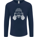 Sugar Skull Finger Flip Rude Offensive Mens Long Sleeve T-Shirt Navy Blue