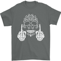 Sugar Skull Finger Flip Rude Offensive Mens T-Shirt Cotton Gildan Charcoal
