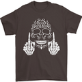 Sugar Skull Finger Flip Rude Offensive Mens T-Shirt Cotton Gildan Dark Chocolate