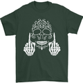 Sugar Skull Finger Flip Rude Offensive Mens T-Shirt Cotton Gildan Forest Green