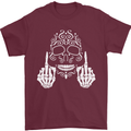 Sugar Skull Finger Flip Rude Offensive Mens T-Shirt Cotton Gildan Maroon