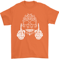 Sugar Skull Finger Flip Rude Offensive Mens T-Shirt Cotton Gildan Orange