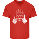 Sugar Skull Finger Flip Rude Offensive Mens V-Neck Cotton T-Shirt Red