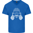 Sugar Skull Finger Flip Rude Offensive Mens V-Neck Cotton T-Shirt Royal Blue