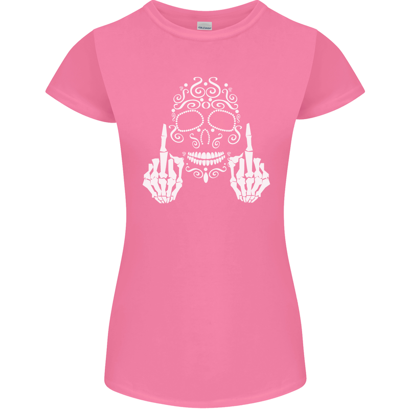 Sugar Skull Finger Flip Rude Offensive Womens Petite Cut T-Shirt Azalea